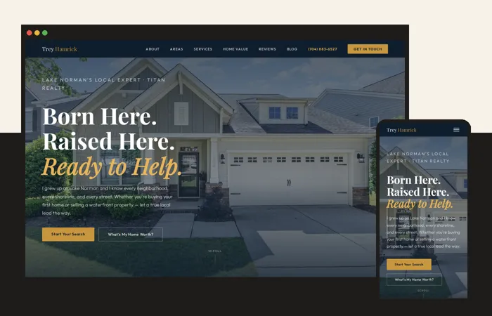 Trey Hamrick Realtor website shown on a laptop and phone